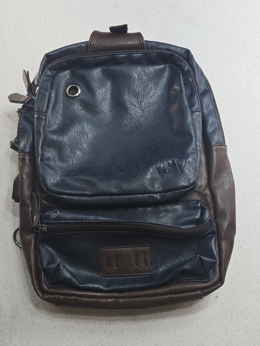 Men's Two-Tone Navy and Brown Sling Backpack